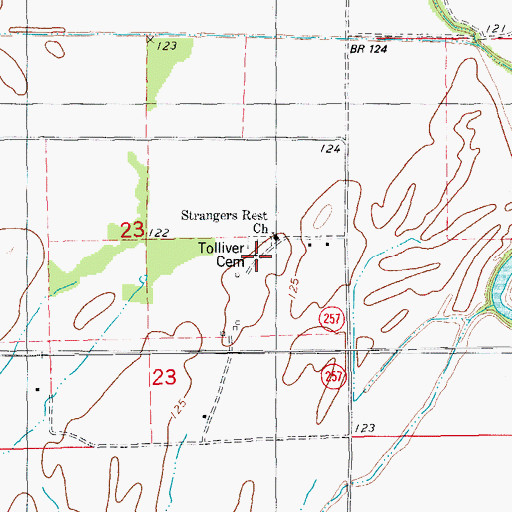 Topographic Map of Tolliver Cemetery, AR