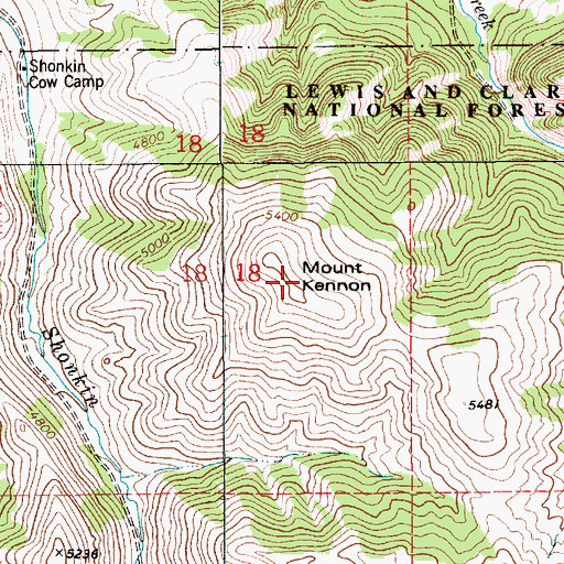 Topographic Map of Mount Kennon, MT