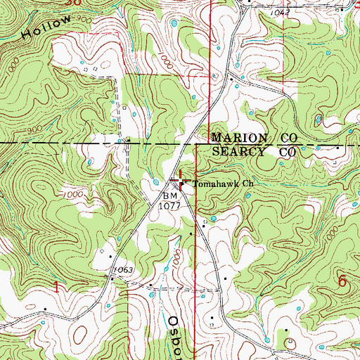 Topographic Map of Tomahawk Baptist Church, AR