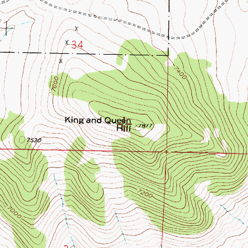 Topographic Map of King and Queen Hill, MT
