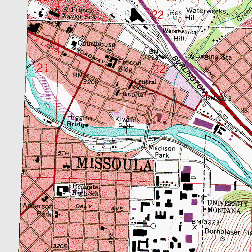 Topographic Map of Kiwanis Park, MT