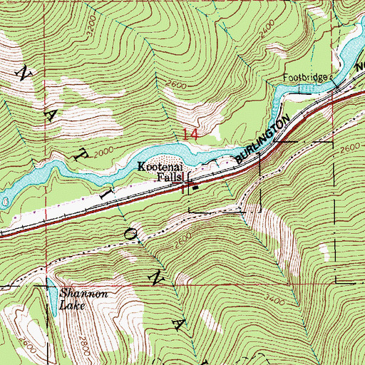 Topographic Map of Kootenai Falls, MT