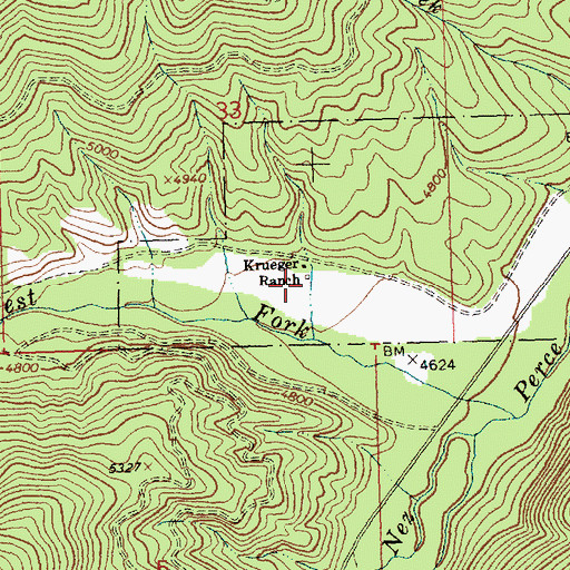 Topographic Map of Krueger Ranch, MT