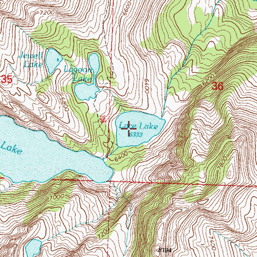 Topographic Map of Lace Lake, MT