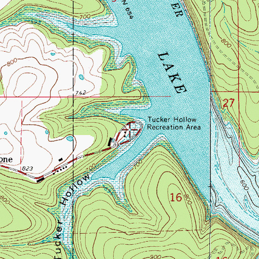 Topographic Map of Tucker Hollow Recreation Area, AR