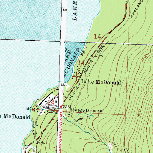 Topographic Map of Lake McDonald, MT