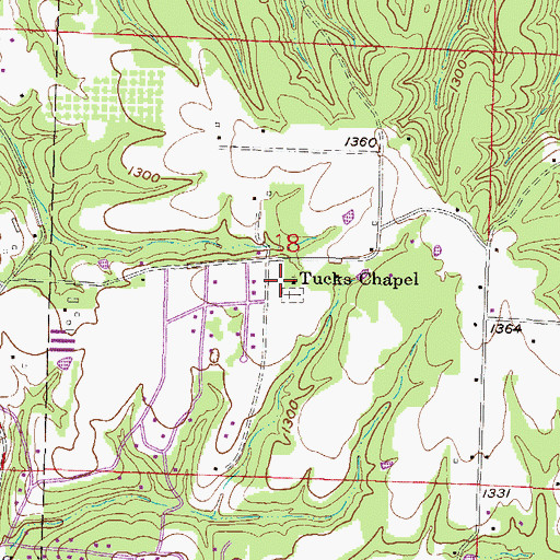 Topographic Map of Tucks Chapel Methodist Church, AR