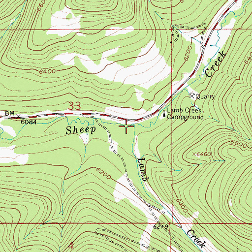 Topographic Map of Lamb Creek, MT