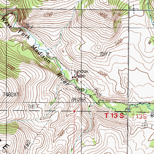 Topographic Map of Landon Camp, MT