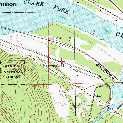 Topographic Map of Larchwood, MT