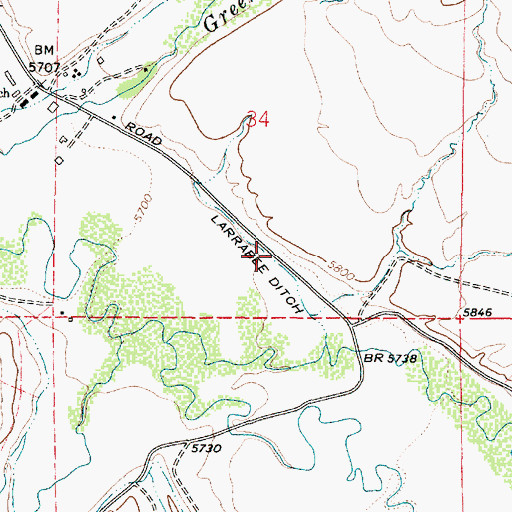 Topographic Map of Larrabee Ditch, MT