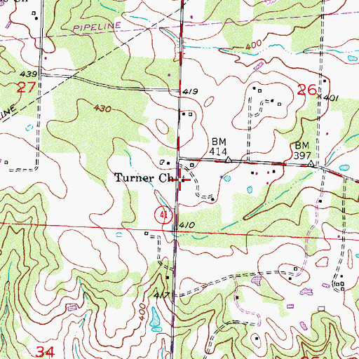 Topographic Map of Turner Church, AR