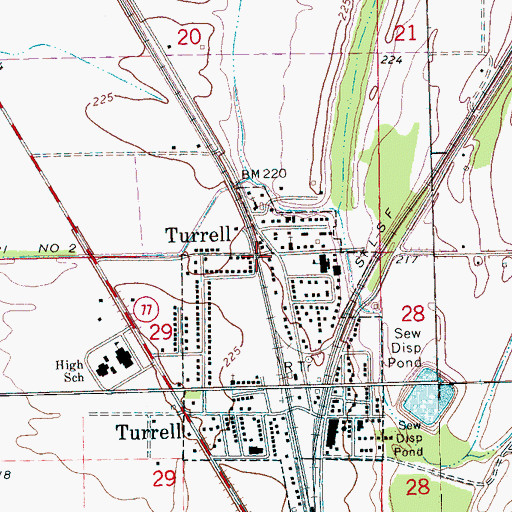 Topographic Map of Turrell, AR