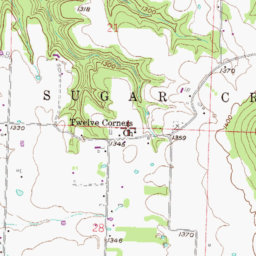 Topographic Map of Twelve Corners Baptist Church, AR
