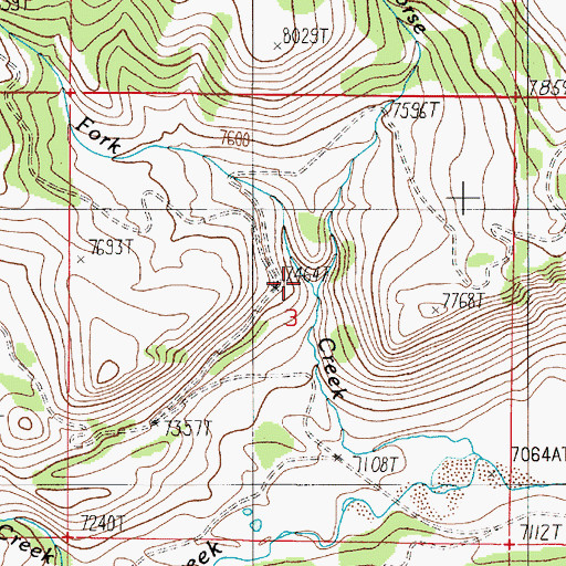 Topographic Map of Left Fork Deadhorse Creek, MT