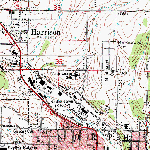 Topographic Map of Twin Lakes School, AR