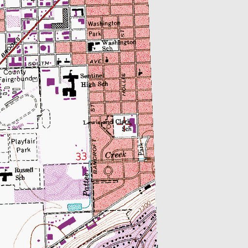 Topographic Map of Lewis and Clark School, MT