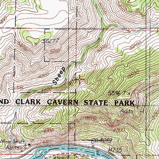 Topographic Map of Lewis & Clark Caverns State Park, MT