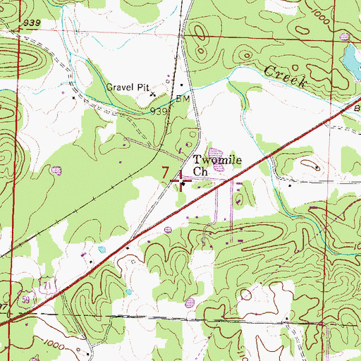 Topographic Map of Two Mile Baptist Church, AR