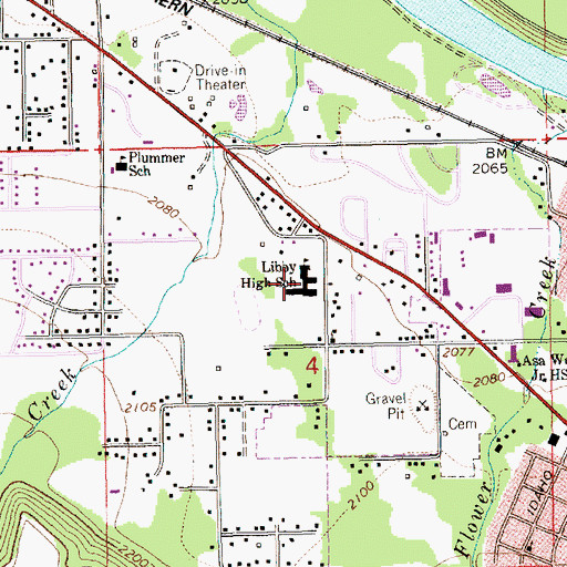 Topographic Map of Libby High School, MT