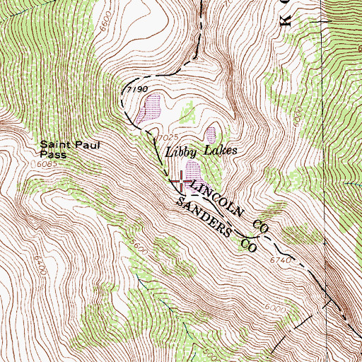 Topographic Map of Libby Lakes, MT