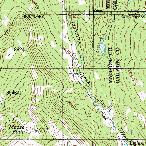 Topographic Map of Lightning Creek Trail, MT