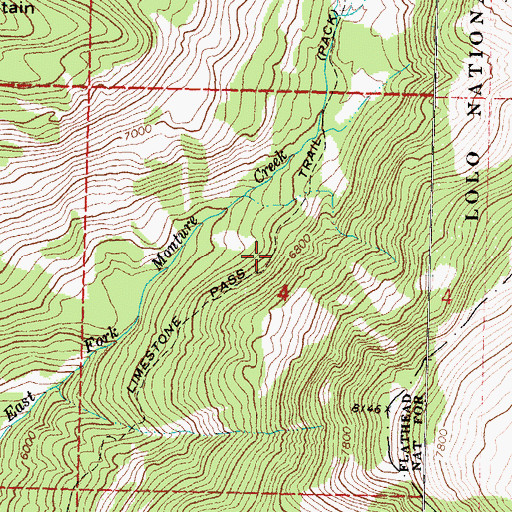 Topographic Map of Limestone Pass Trail, MT