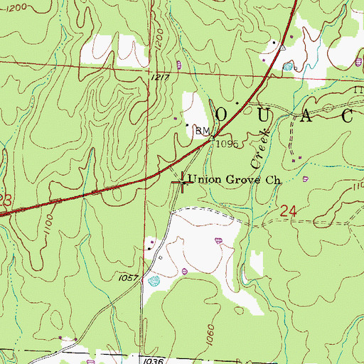 Topographic Map of Union Grove Freewill Baptist Church, AR