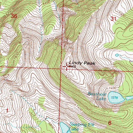Topographic Map of Lindy Peak, MT