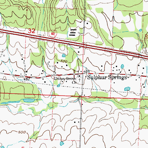 Topographic Map of Union Grove Baptist Church, AR