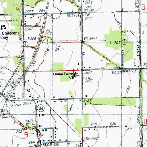Topographic Map of Union Grove United Methodist Church, AR