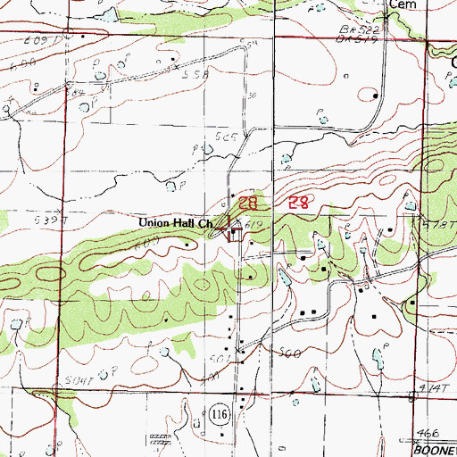 Topographic Map of Union Hall Baptist Church, AR