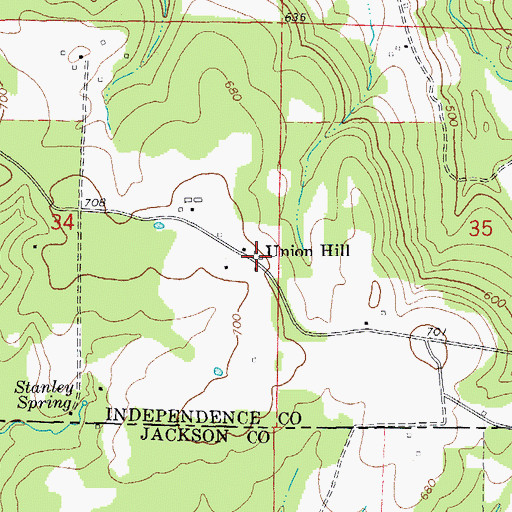 Topographic Map of Union Hill, AR