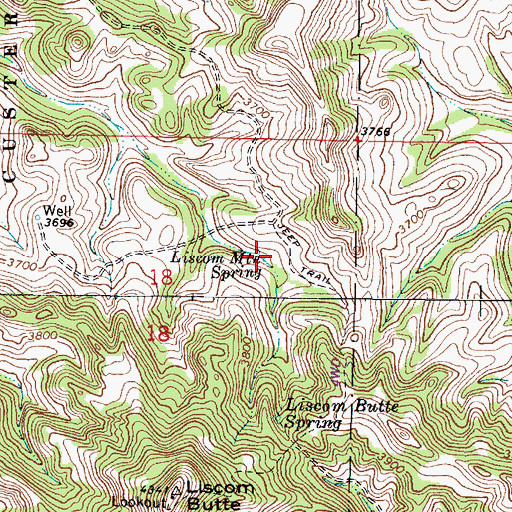 Topographic Map of Liscom Mountain Spring, MT