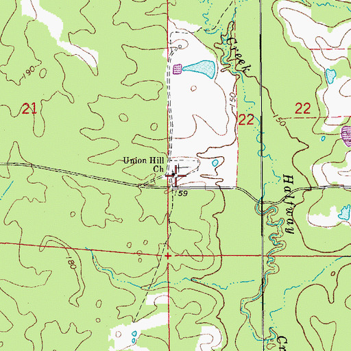 Topographic Map of Union Hill Baptist Church, AR