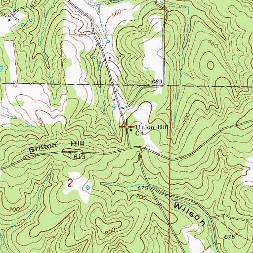 Topographic Map of Union Hill Church, AR