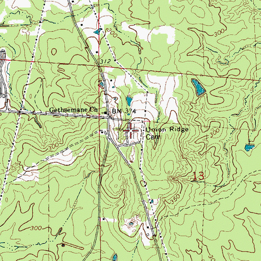Topographic Map of Union Ridge Cemetery, AR