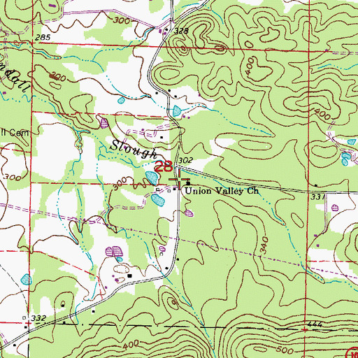 Topographic Map of Union Valley Baptist Church, AR