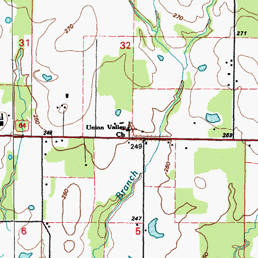 Topographic Map of Union Valley Baptist Church, AR
