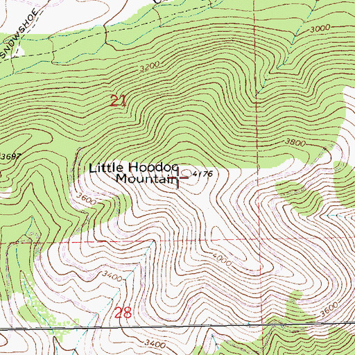 Topographic Map of Little Hoodoo Mountain, MT