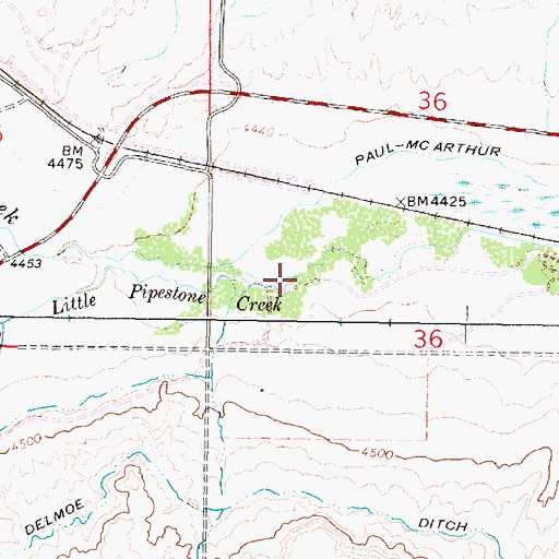 Topographic Map of Little Pipestone Creek, MT