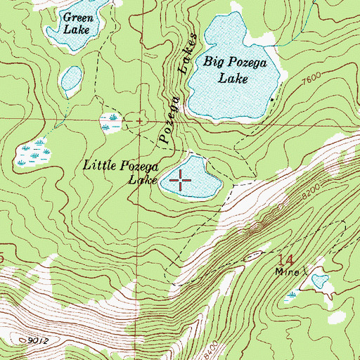 Topographic Map of Little Pozega Lake, MT