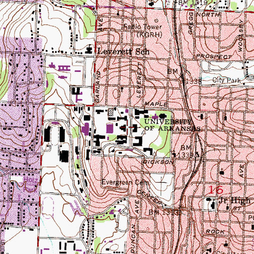 Topographic Map of University of Arkansas, AR