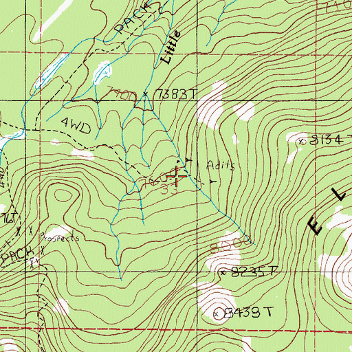 Topographic Map of Little Tizer Wildcat Mine, MT
