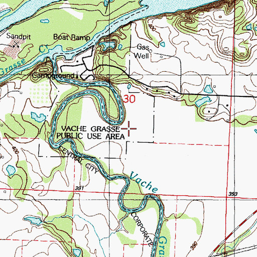 Topographic Map of Vache Grasse Public Use Area, AR