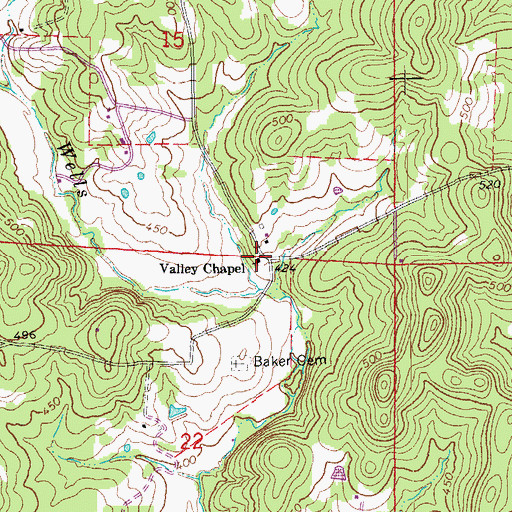 Topographic Map of Valley Chapel Church of Christ, AR