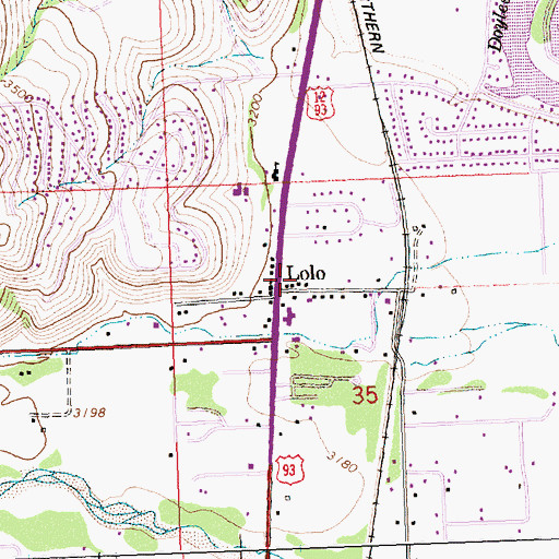 Topographic Map of Lolo, MT