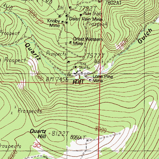 Topographic Map of Lone Pine Mine, MT