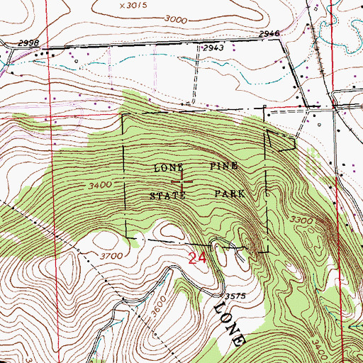 Topographic Map of Lone Pine State Park, MT