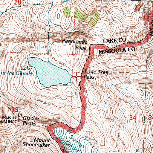 Topographic Map of Lone Tree Pass, MT